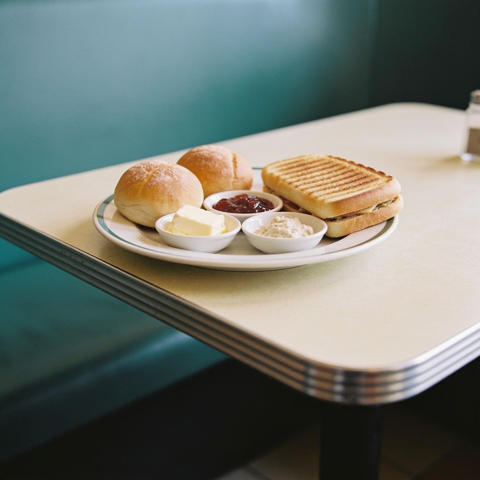 Frühstücksteller mit Backwaren und Panini